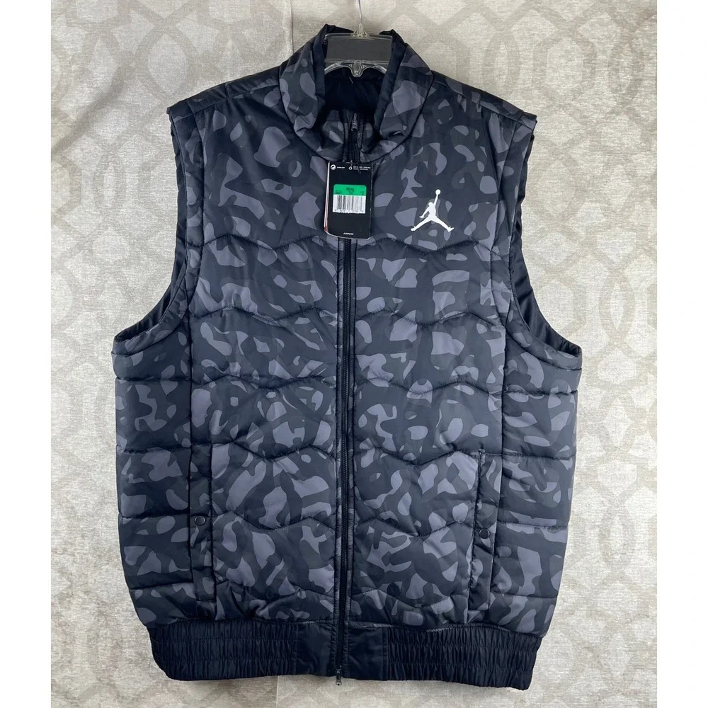 Jordan Jumpman Reversible Puffer Vest Mens XL Black Grey‎ Camo Pockets Zip